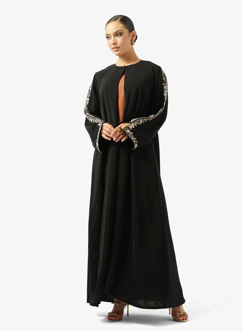 hayas closet  Black Embroidered Abaya With Sheila for Women | Best Price UAE